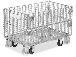 Custom Built Collapsible Wire Container With Casters Material Handling For Auto Parts Storage 