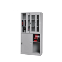 2 Layers Metal Storage Cupboard with Glass Slide Door