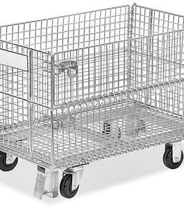 Custom Built Collapsible Wire Container With Casters Material Handling For Auto Parts Storage